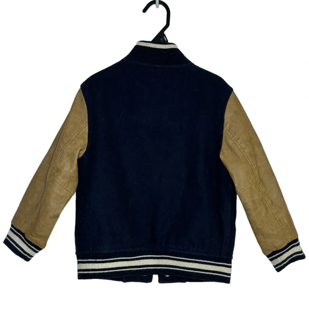Gap Navy Blue Tan Varsity‎ Jacket Wool Buttoned Size 4 Years